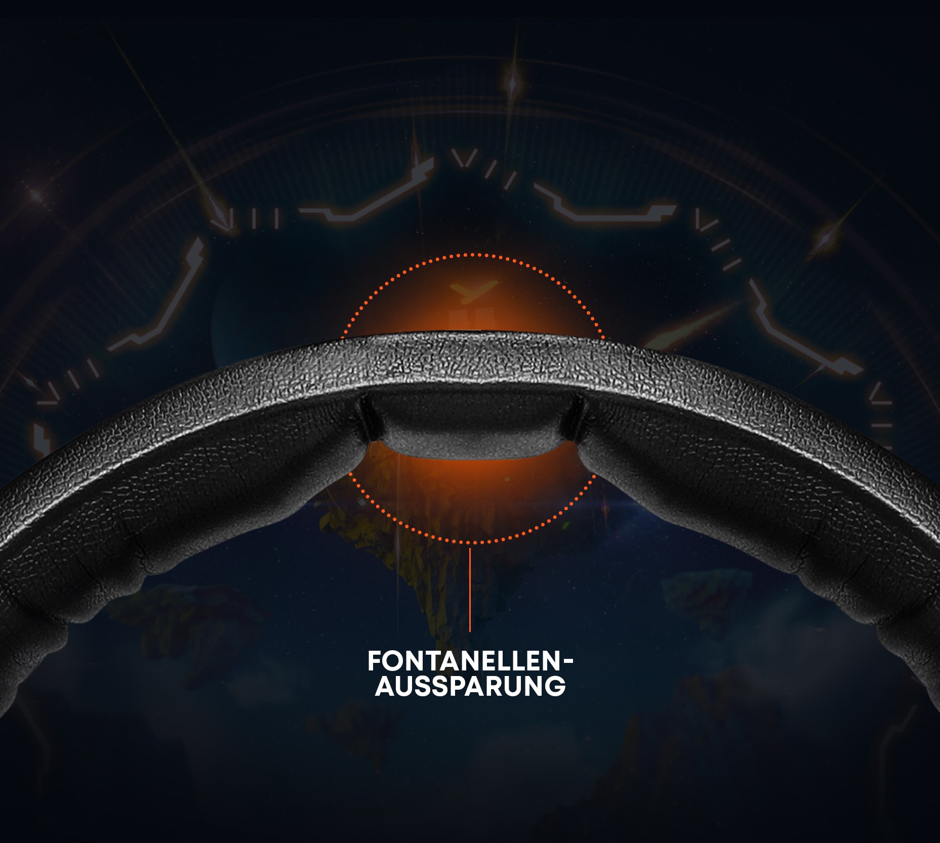Fontanellen-Aussparung am Kopfband